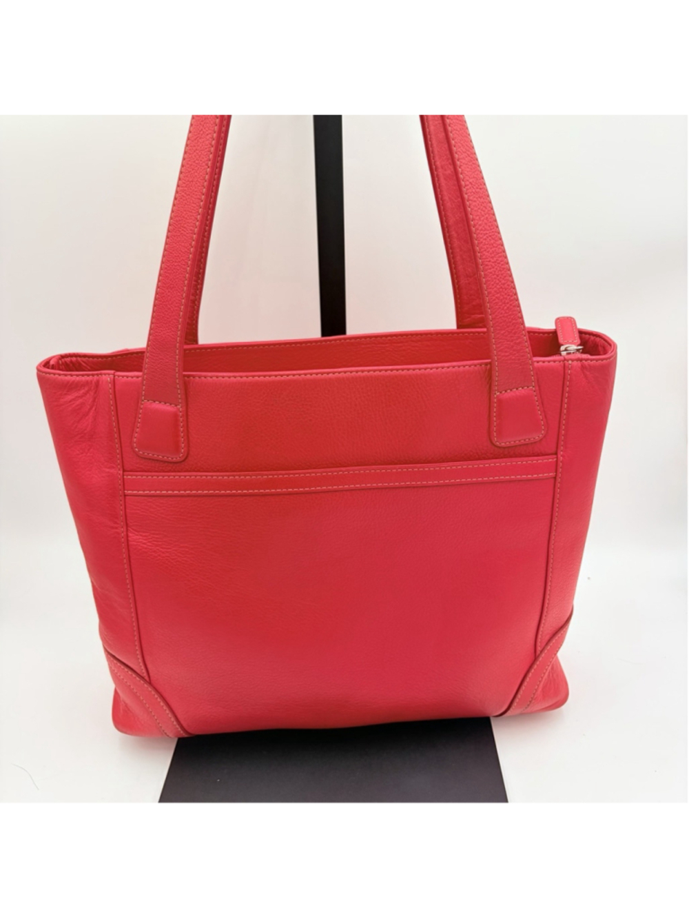 LEVENGER Red Pebbled LEATHER Large Tote Shoulder Work Bag Top Zip